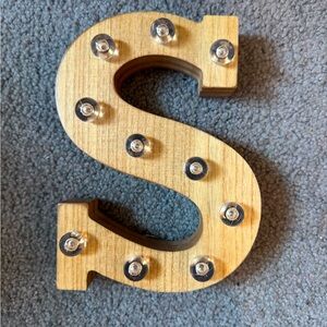 Wooden Letter "S" Room Decor Marquee Light LED 8.8"